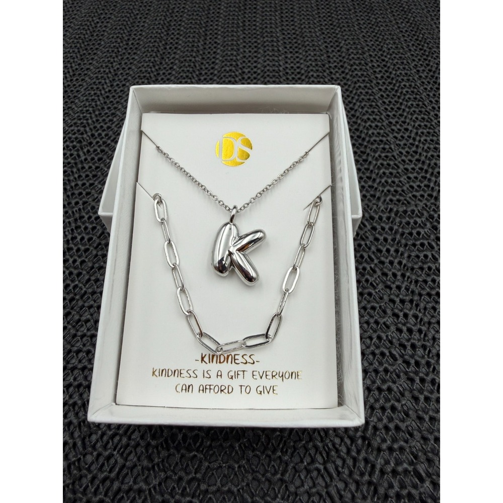 Daniela Swaebe Women's Bubbly K Initial & Clip Chain Necklace Set SV3 Silver 17"